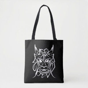 Zwart-witte tribale draak tote bag