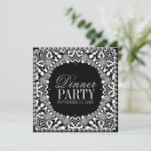 Zwart Witte Tribale Fusion Dinnerparty Uitnodiging (Staand voorkant)
