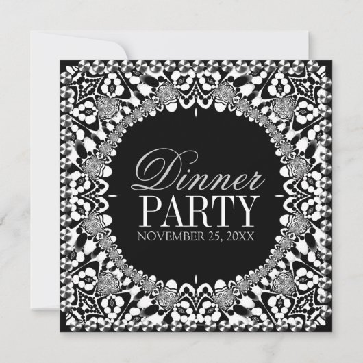 Zwart Witte Tribale Fusion Dinnerparty Uitnodiging (Voorkant)