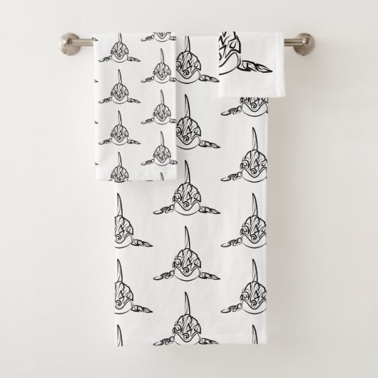 Zwart-witte tribale orca bad handdoek (Insitu)