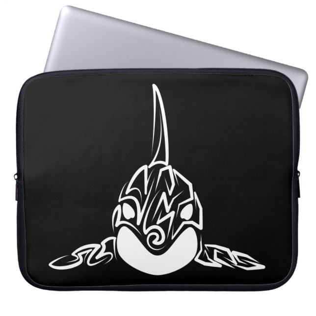 Zwart-witte tribale orca laptop sleeve (Voorkant)