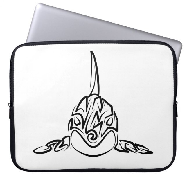 Zwart-witte tribale orca laptop sleeve (Voorkant)