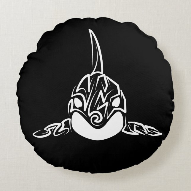 Zwart-witte tribale orca rond kussen (Voorkant)