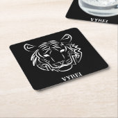 Zwart-witte tribale tijger kartonnen onderzetters (Schuin)
