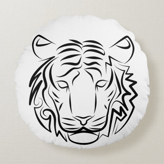 Zwart-witte tribale tijger rond kussen (Voorkant)