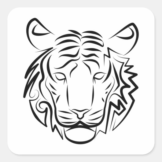 Zwart-witte tribale tijger vierkante sticker (Voorkant)