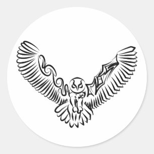 Zwart-witte tribale vliegende hond ronde sticker