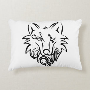 Zwart-witte tribale Wolf Accent Kussen