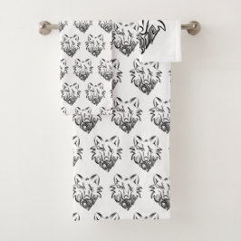 Zwart-witte tribale Wolf Bad Handdoek