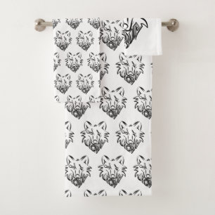 Zwart-witte tribale Wolf Bad Handdoek