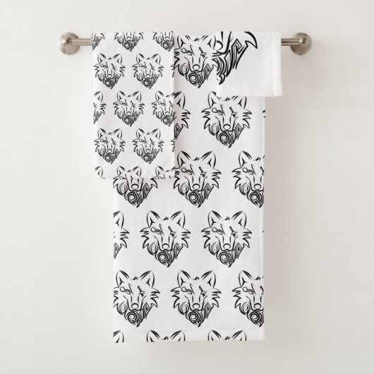 Zwart-witte tribale Wolf Bad Handdoek (Insitu)