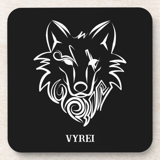 Zwart-witte tribale Wolf Bier Onderzetter (Voorkant)