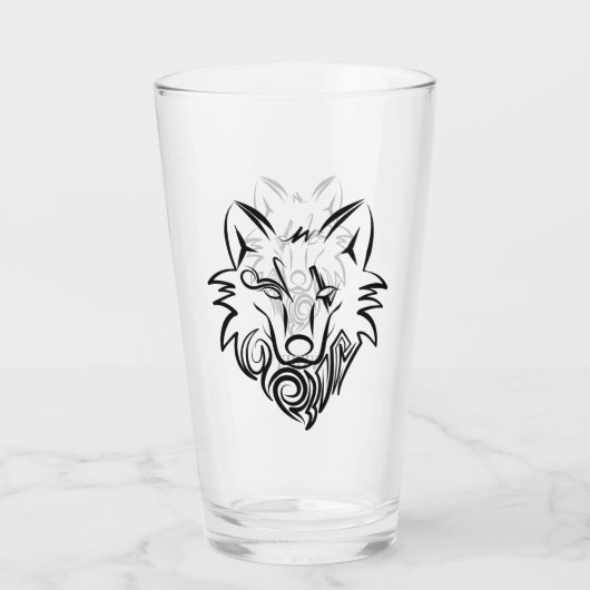 Zwart-witte tribale Wolf Glas (Achterkant)