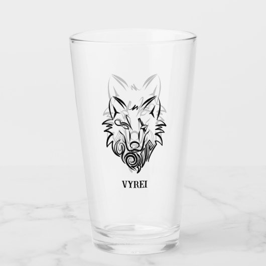 Zwart-witte tribale Wolf Glas (Voorkant)