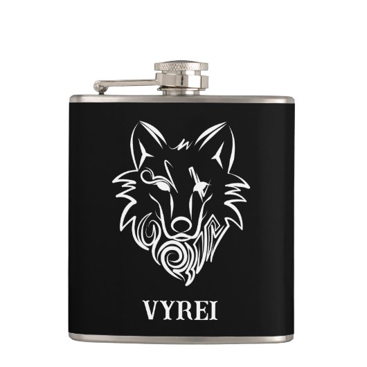 Zwart-witte tribale Wolf Heupfles (Voorkant)