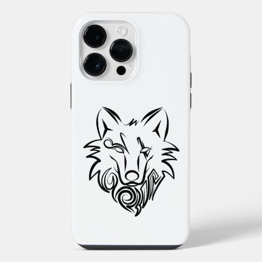 Zwart-witte tribale Wolf iPhone Hoesje (Achterkant)