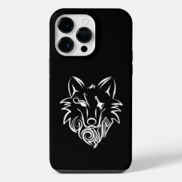 Zwart-witte tribale Wolf iPhone 14 Pro Max Hoesje