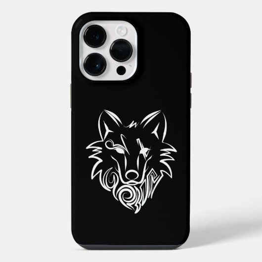 Zwart-witte tribale Wolf iPhone Hoesje (Achterkant)