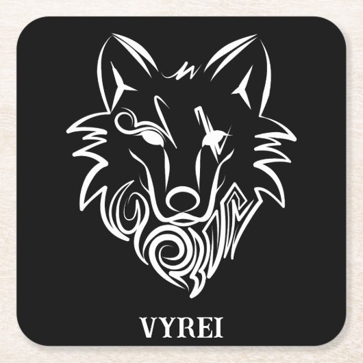 Zwart-witte tribale Wolf Kartonnen Onderzetters (Voorkant)