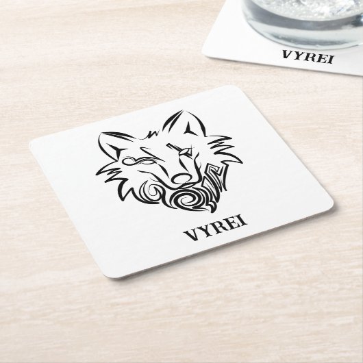 Zwart-witte tribale Wolf Kartonnen Onderzetters (Schuin)