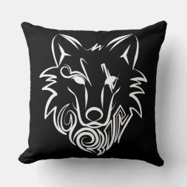 Zwart-witte tribale Wolf Kussen