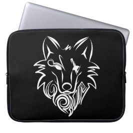 Zwart-witte tribale Wolf Laptop Sleeve