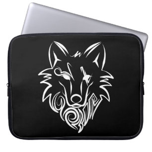 Zwart-witte tribale Wolf Laptop Sleeve