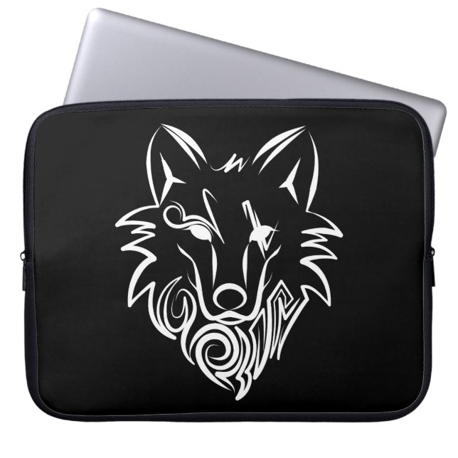 Zwart-witte tribale Wolf Laptop Sleeve (Voorkant)