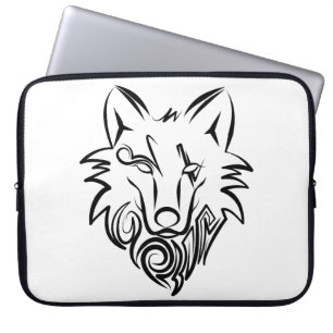 Zwart-witte tribale Wolf Laptop Sleeve