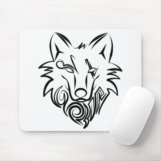 Zwart-witte tribale Wolf Muismat (Met muis)