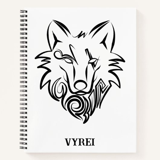 Zwart-witte tribale Wolf Notitieboek (Voorkant)