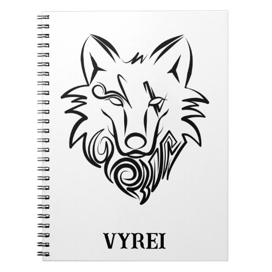 Zwart-witte tribale Wolf Notitieboek (Voorkant)