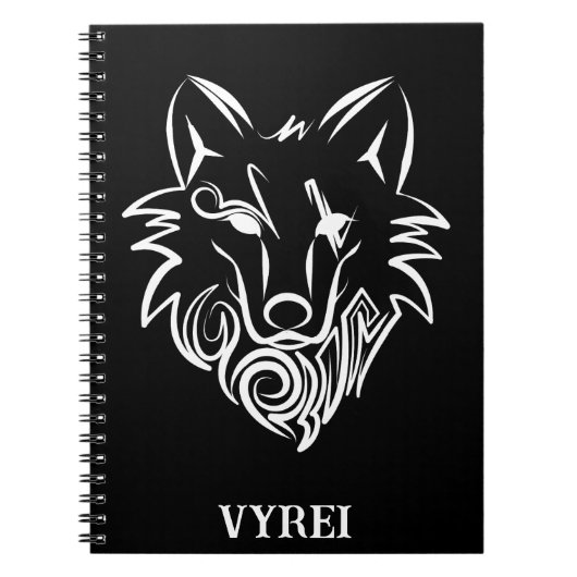 Zwart-witte tribale Wolf Notitieboek (Voorkant)