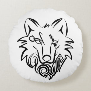 Zwart-witte tribale Wolf Rond Kussen
