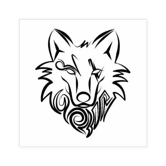 Zwart-witte tribale Wolf Rubberstempel (Afrduk)