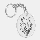 Zwart-witte tribale Wolf Sleutelhanger (Voorkant Links)