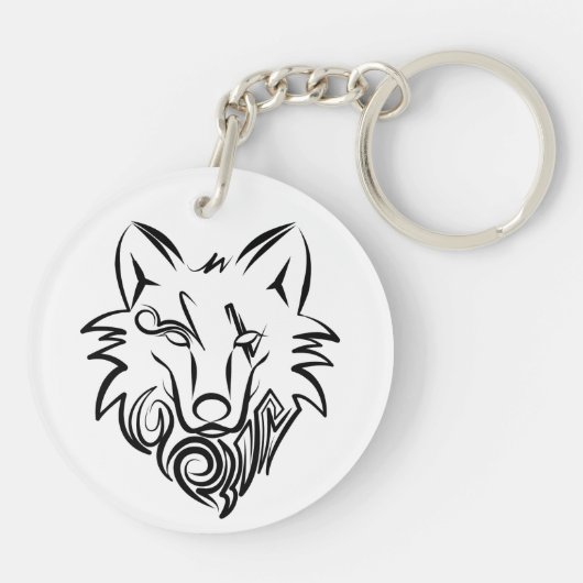 Zwart-witte tribale Wolf Sleutelhanger (Achterkant)