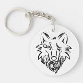 Zwart-witte tribale Wolf Sleutelhanger (Voorkant)