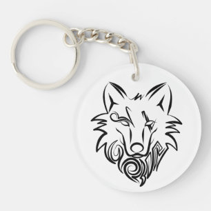 Zwart-witte tribale Wolf Sleutelhanger