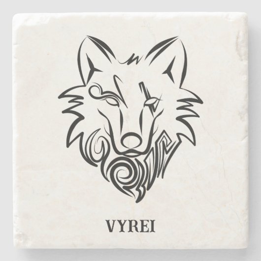 Zwart-witte tribale Wolf Stenen Onderzetter (Voorkant)