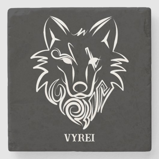 Zwart-witte tribale Wolf Stenen Onderzetter (Voorkant)