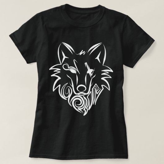 Zwart-witte tribale Wolf T-shirt (Design voorkant)