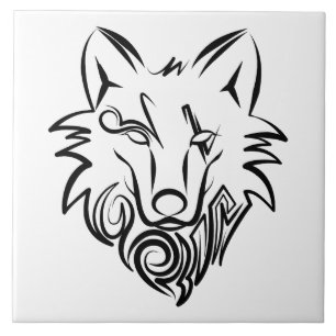 Zwart-witte tribale Wolf Tegeltje