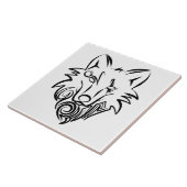 Zwart-witte tribale Wolf Tegeltje (Zijkant)