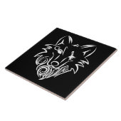 Zwart-witte tribale Wolf Tegeltje (Zijkant)