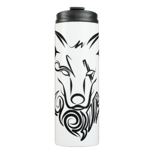 Zwart-witte tribale Wolf Thermosbeker