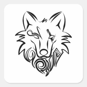 Zwart-witte tribale Wolf Vierkante Sticker