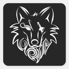 Zwart-witte tribale Wolf Vierkante Sticker