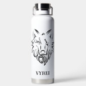 Zwart-witte tribale Wolf Waterfles (Achterkant)