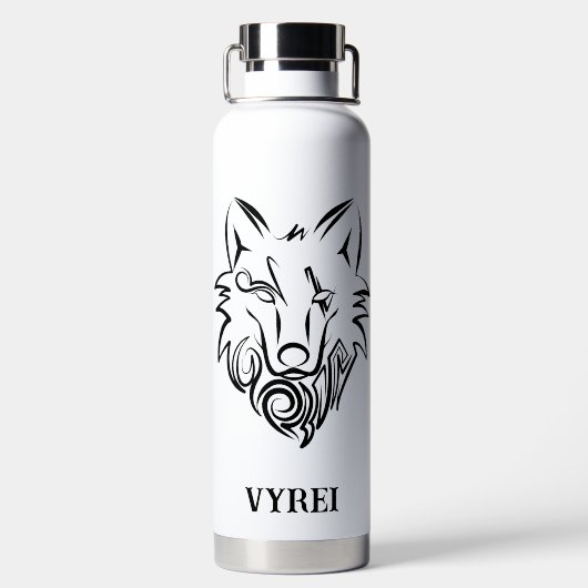 Zwart-witte tribale Wolf Waterfles (Achterkant)